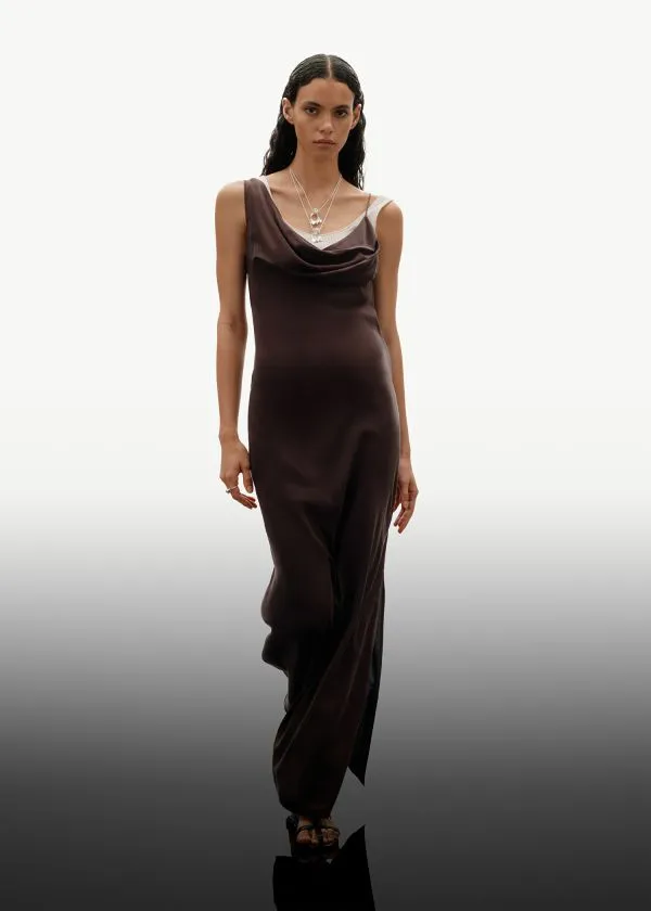 Women Dresses and Other Stories Draped Silk Midi Dress Brown