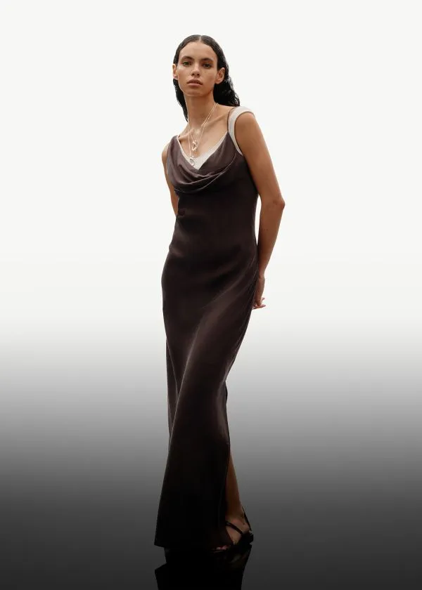 Women Dresses and Other Stories Draped Silk Midi Dress Brown
