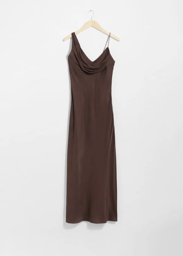 Women Dresses and Other Stories Draped Silk Midi Dress Brown