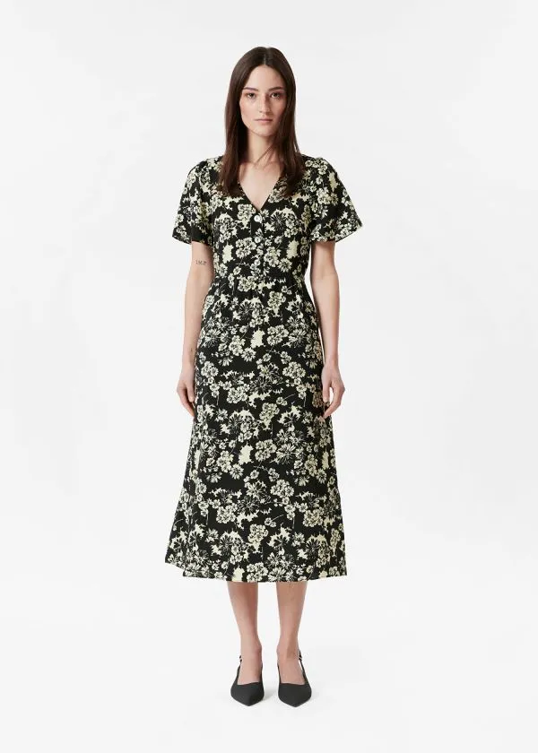 Women Dresses and Other Stories FlutterSleeve Midi Dress Black Print