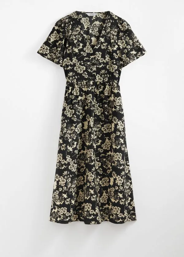 Women Dresses and Other Stories FlutterSleeve Midi Dress Black Print