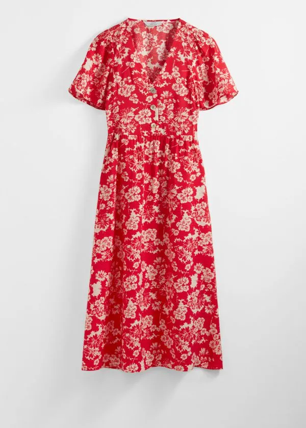 Women Dresses and Other Stories FlutterSleeve Midi Dress Redandwhite