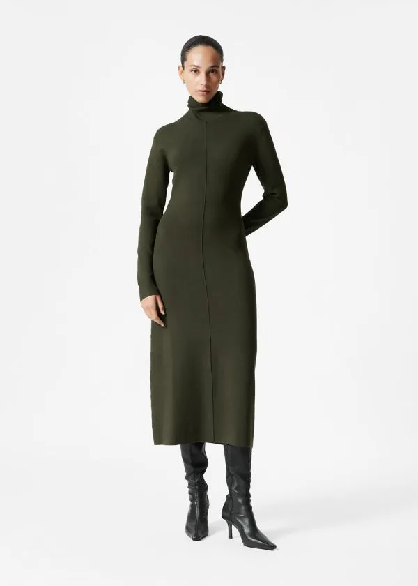 Women Dresses and Other Stories Knitted RollNeck Midi Dress Dark Green