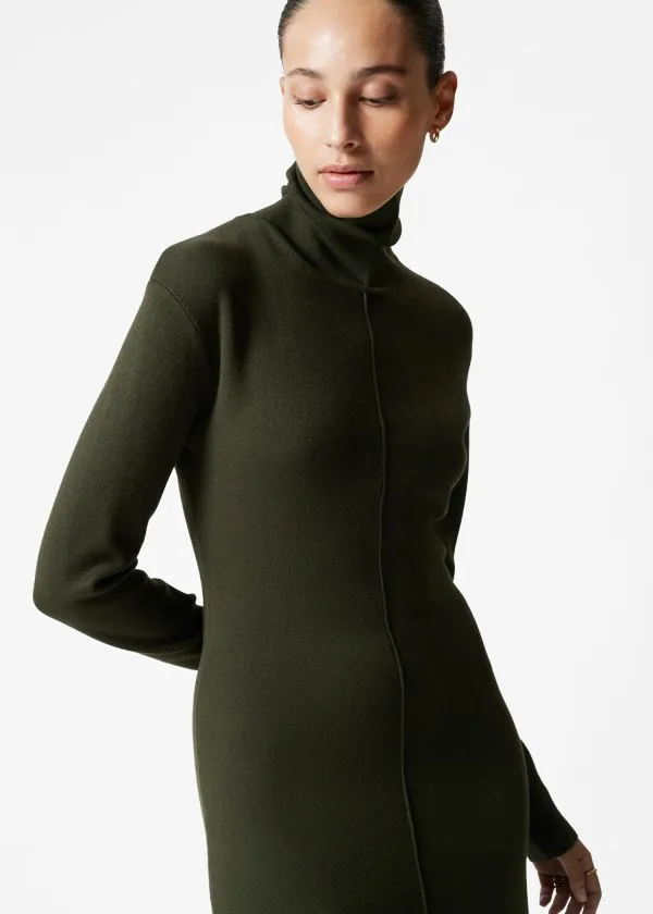 Women Dresses and Other Stories Knitted RollNeck Midi Dress Dark Green