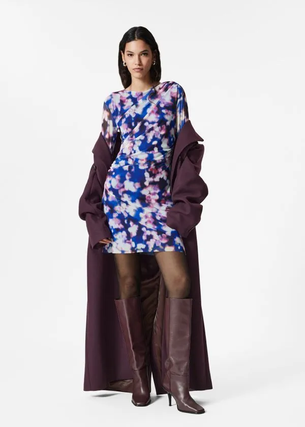 Women Dresses and Other Stories LongSleeve Draped Mini Dress Floral