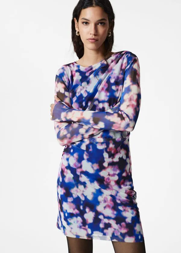 Women Dresses and Other Stories LongSleeve Draped Mini Dress Floral