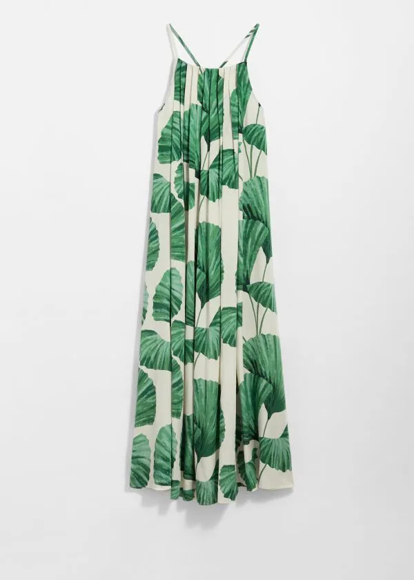 Women Dresses and Other Stories Pleated Halterneck Maxi Dress Green Florals