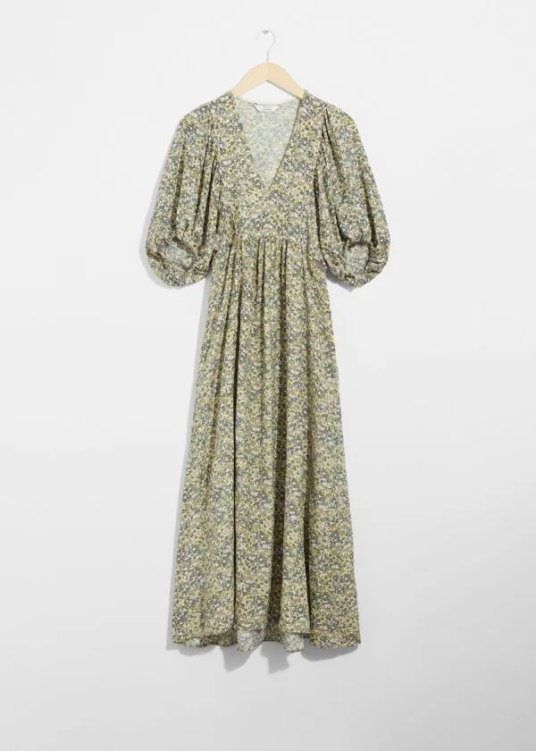 Women Dresses and Other Stories PuffSleeve Maxi Dress Green Florals