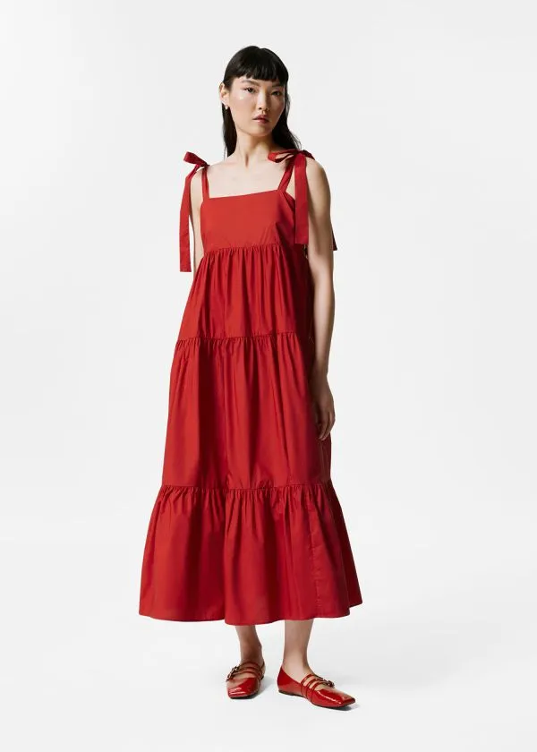 Women Dresses and Other Stories Tiered TieStrap Midi Dress Red