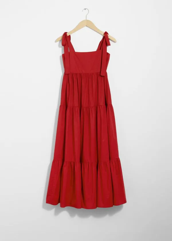 Women Dresses and Other Stories Tiered TieStrap Midi Dress Red Women Dresses and Other Stories Tiered TieStrap Midi Dress Red