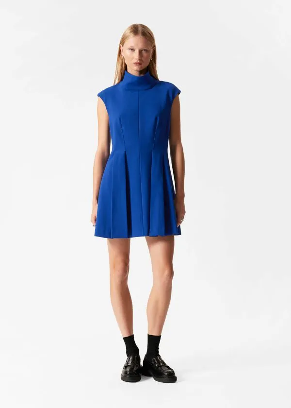 Women Dresses and Other Stories Turtleneck Pleated Mini Dress Royal Blue