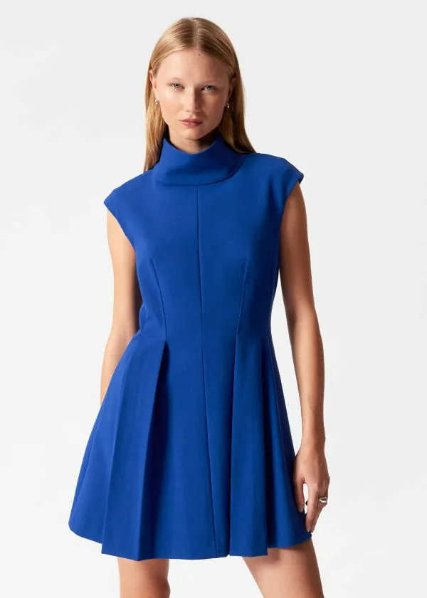 Women Dresses and Other Stories Turtleneck Pleated Mini Dress Royal Blue