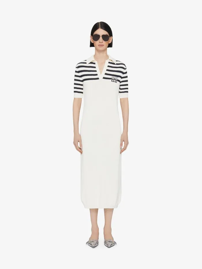 Women Dresses Givenchy 4G Striped Polo Dress In Wool And Cotton Whitenavy