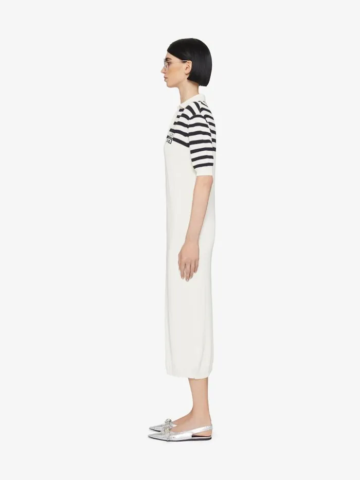 Women Dresses Givenchy 4G Striped Polo Dress In Wool And Cotton Whitenavy