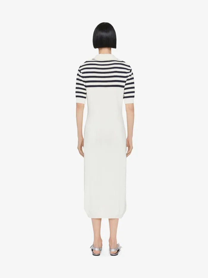 Women Dresses Givenchy 4G Striped Polo Dress In Wool And Cotton Whitenavy