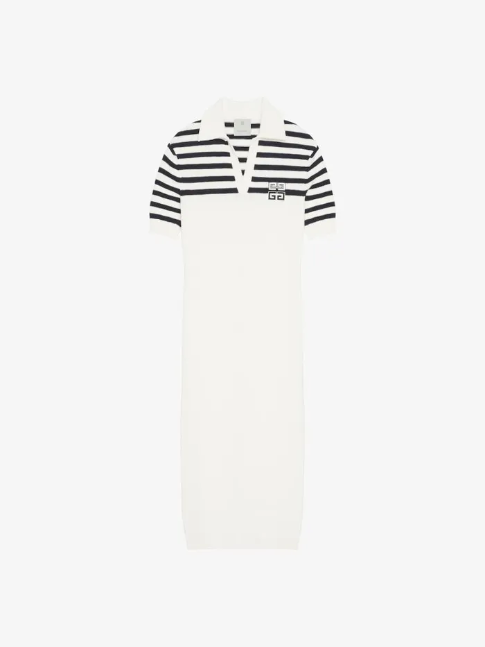 Women Dresses Givenchy 4G Striped Polo Dress In Wool And Cotton Whitenavy