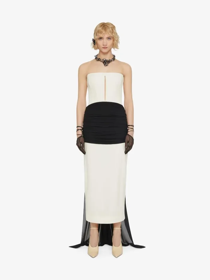 Women Dresses Givenchy Evening Bustier Draped Dress In Crepe With Silk Train Ivory