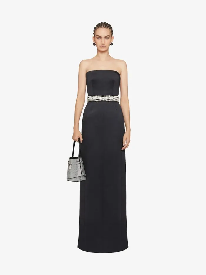 Women Dresses Givenchy Evening Bustier Dress In Satin With Pearl Belt Black