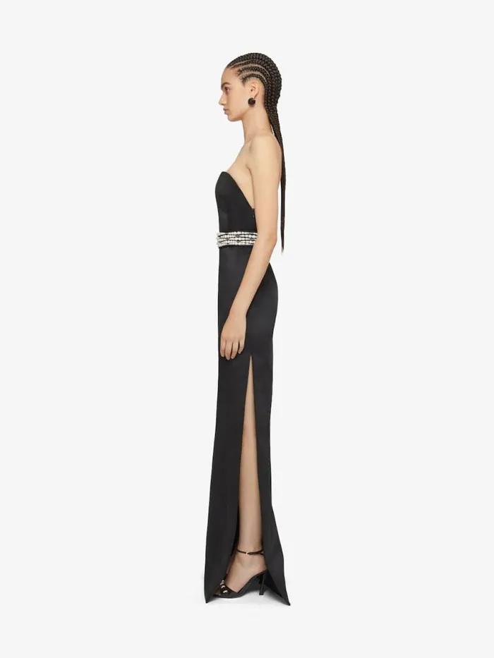 Women Dresses Givenchy Evening Bustier Dress In Satin With Pearl Belt Black