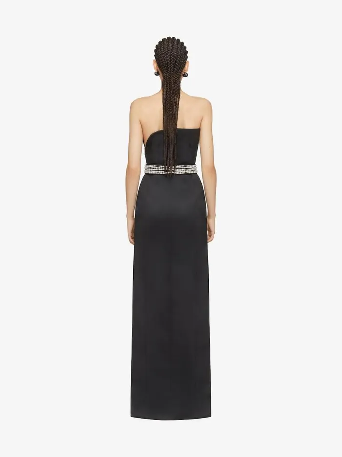 Women Dresses Givenchy Evening Bustier Dress In Satin With Pearl Belt Black