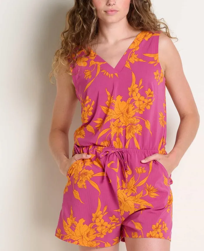 Women Dresses Toad and Co Sunkissed Liv Romper Flame Leaf Texture Print
