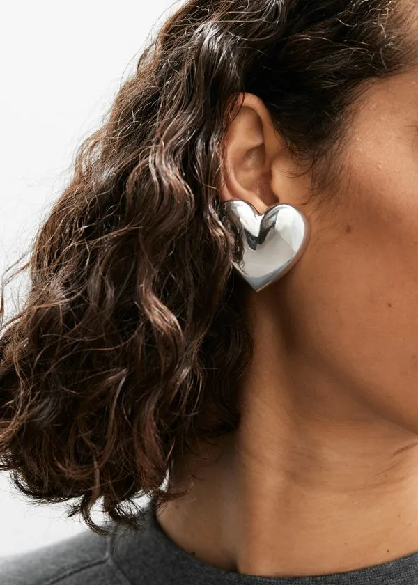 Women Earrings and Other Stories Heart ClipOn Earrings Silver