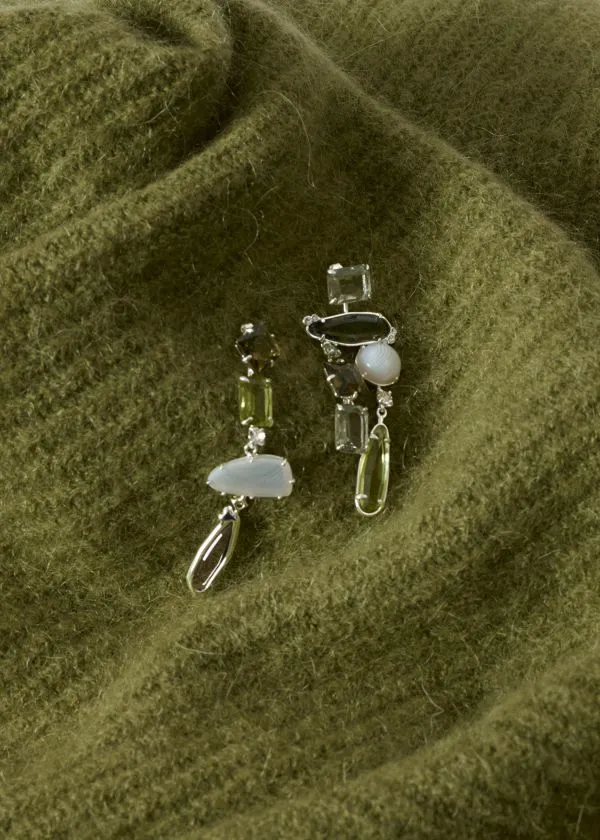 Women Earrings and Other Stories Rainbow Rhinestone Hanging Earrings Silver