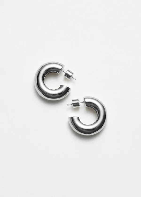 Women Earrings and Other Stories Sleek Hoop Earrings Silver
