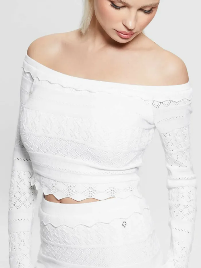Women Eco Pointelle Deeta Sweater Top Pure White Sweaters and Knits GUESS
