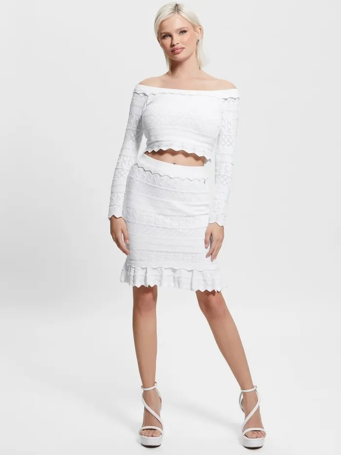Women Eco Pointelle Deeta Sweater Top Pure White Sweaters and Knits GUESS