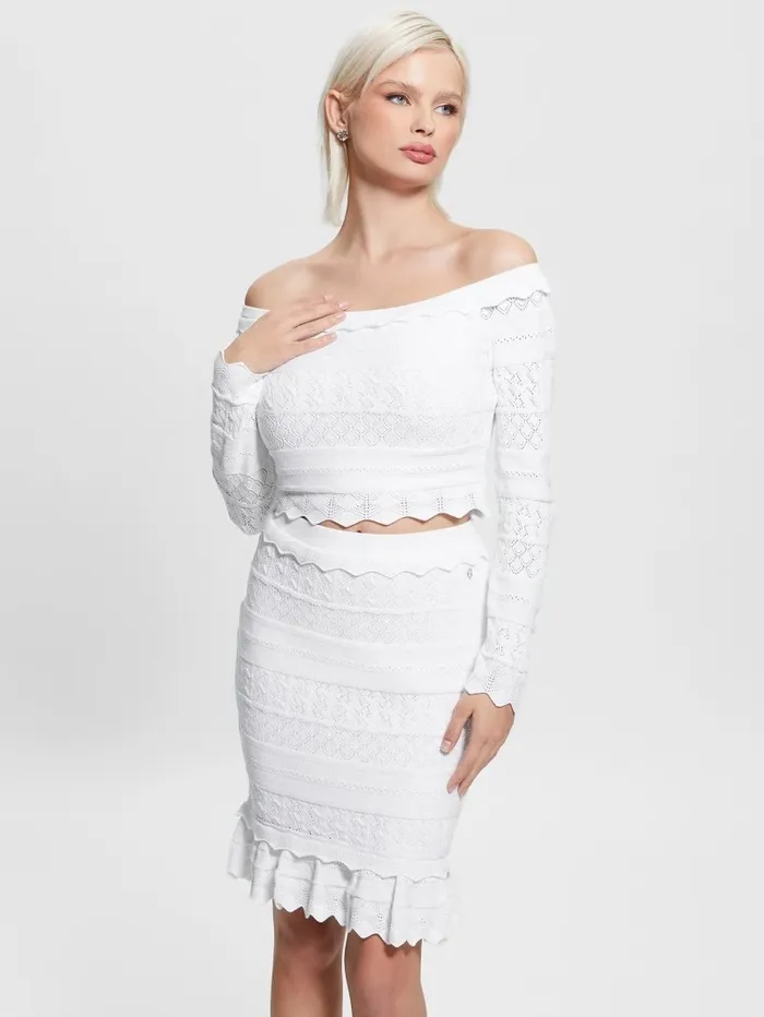 Women Eco Pointelle Deeta Sweater Top Pure White Sweaters and Knits GUESS