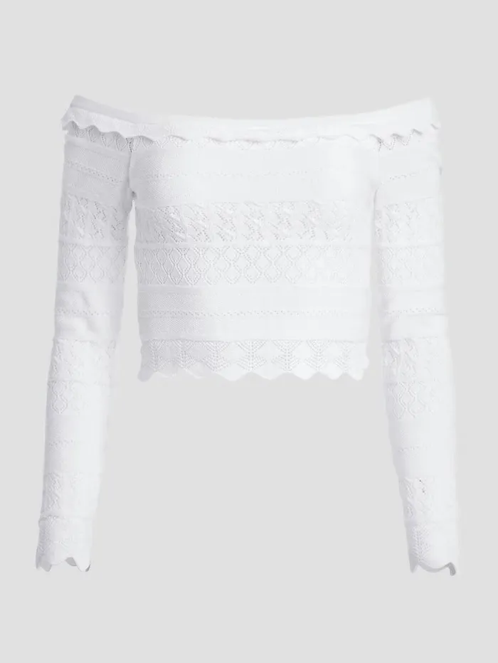 Women Eco Pointelle Deeta Sweater Top Pure White Sweaters and Knits GUESS