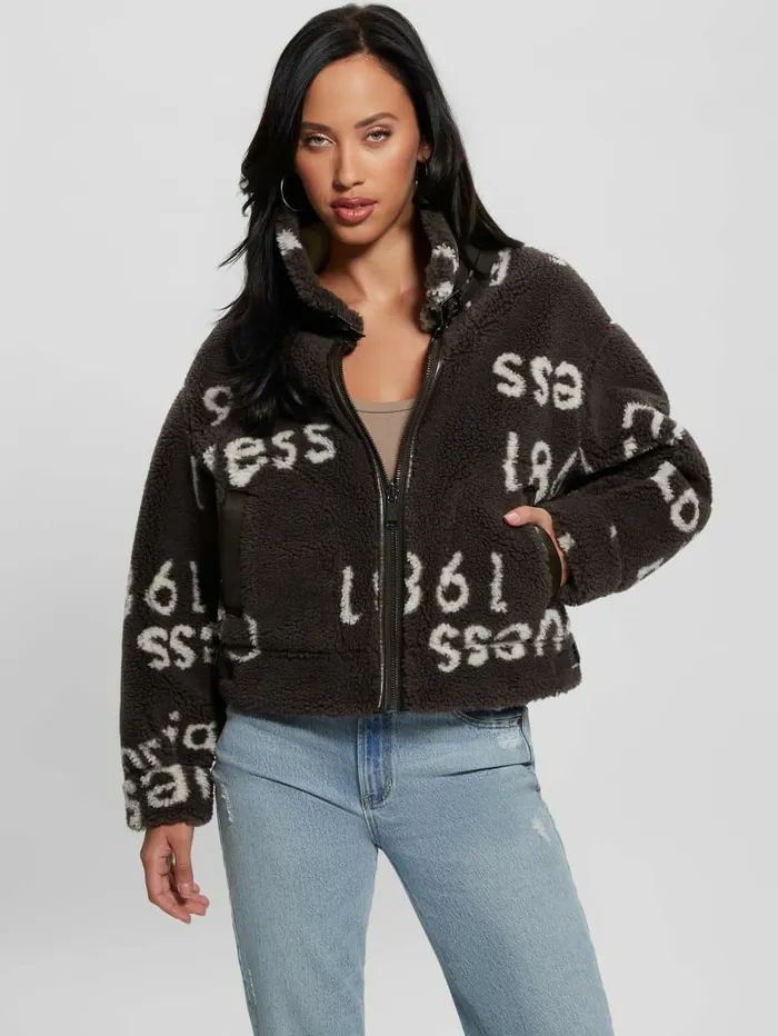 Women Eco Raquel Reversible Biker Jacket Brown And Cream Logo Jackets and Coats GUESS Women Eco Raquel Reversible Biker Jacket Brown And Cream Logo Jackets and Coats GUESS