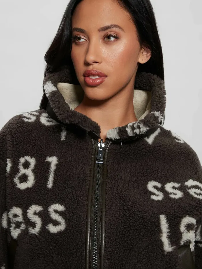 Women Eco Raquel Reversible Biker Jacket Brown And Cream Logo Jackets and Coats GUESS Women Eco Raquel Reversible Biker Jacket Brown And Cream Logo Jackets and Coats GUESS