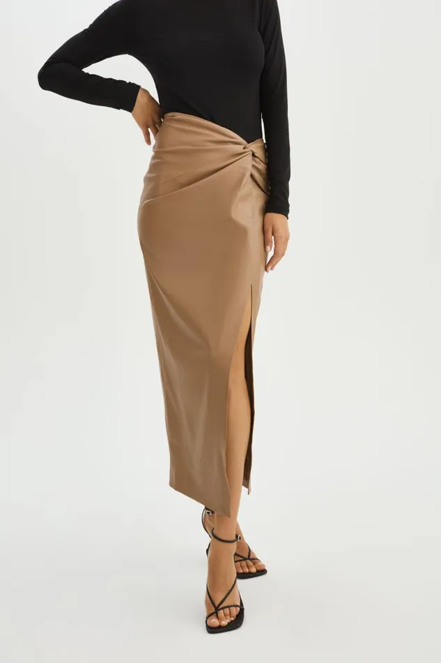 Women EILEEN Faux Leather Maxi Skirt Mocha LAMARQUE Skirts
