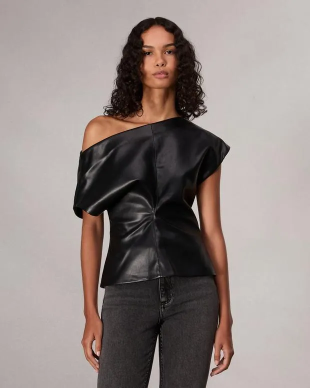 Women Eleanor Faux Leather Top Black Shirts and Tops rag and bone