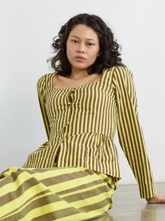 Women Eloise Stripe Blouse Yellow Choc Stripe Lisa Says Gah Tops
