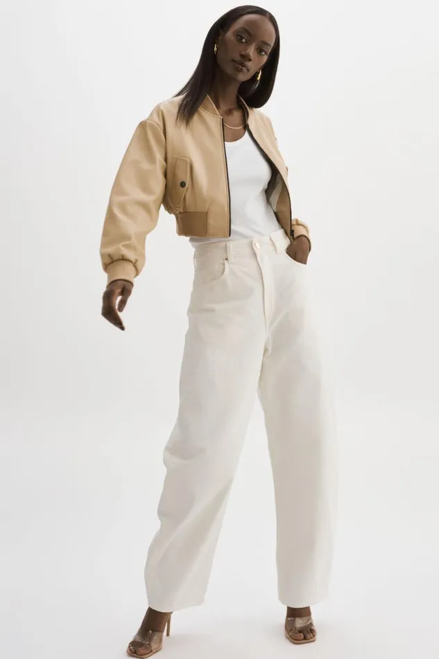 Women EVELIN Faux Leather Cropped Bomber Wheat LAMARQUE Leather Jackets Women EVELIN Faux Leather Cropped Bomber Wheat LAMARQUE Leather Jackets
