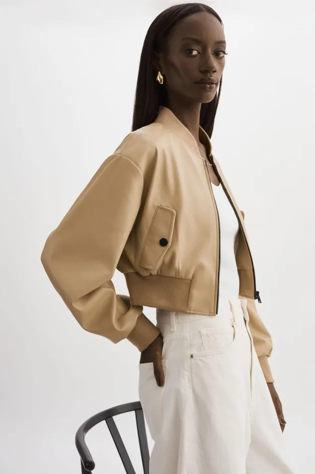 Women EVELIN Faux Leather Cropped Bomber Wheat LAMARQUE Leather Jackets Women EVELIN Faux Leather Cropped Bomber Wheat LAMARQUE Leather Jackets