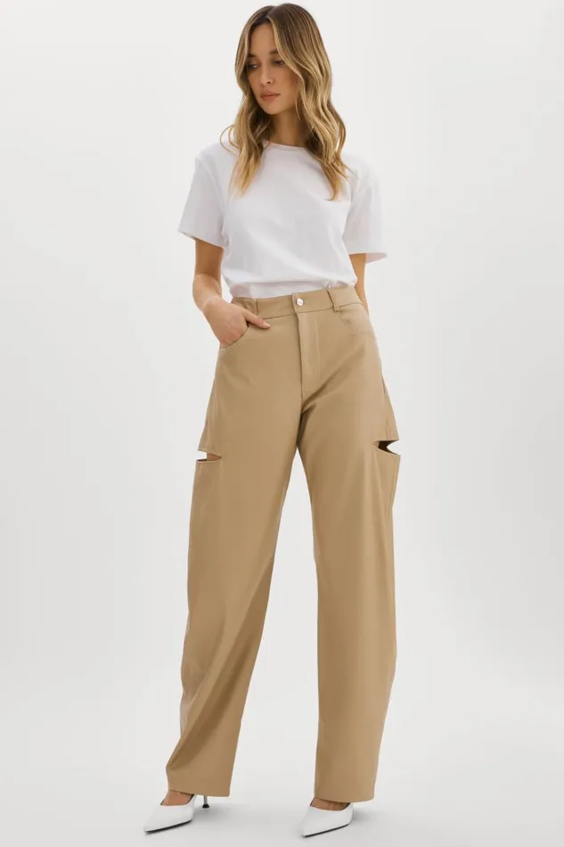 Women FALEEN Faux Leather Loose Pants Wheat LAMARQUE Pants and Shorts Women FALEEN Faux Leather Loose Pants Wheat LAMARQUE Pants and Shorts