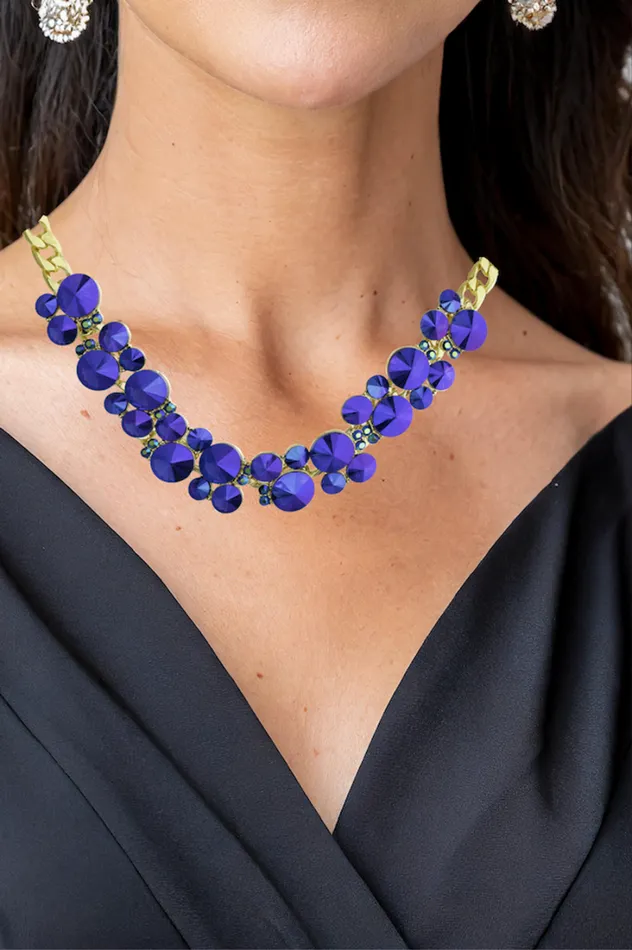 Women Fashion Jewelry Badgley Mischka Blue Ab Circle Cluster Necklace