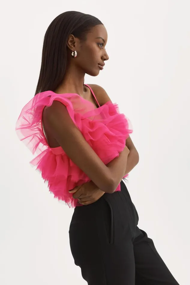 Women FELETA Ruffle Tulle Top Lilac Rose LAMARQUE Tops