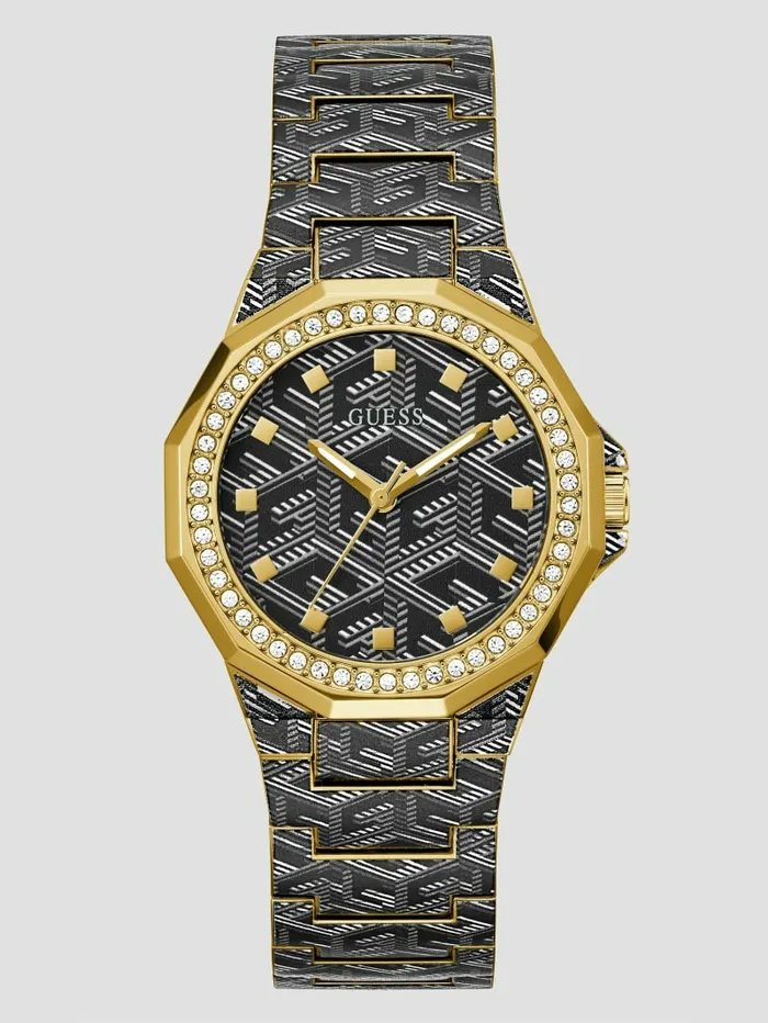 Women GCube Print GoldTone Analog Watch Gold Watches GUESS