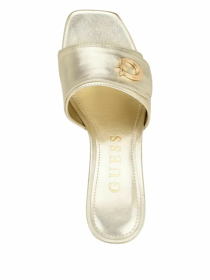 Women Gallai Block Heel Mules Gold Sandals GUESS Women Gallai Block Heel Mules Gold Sandals GUESS