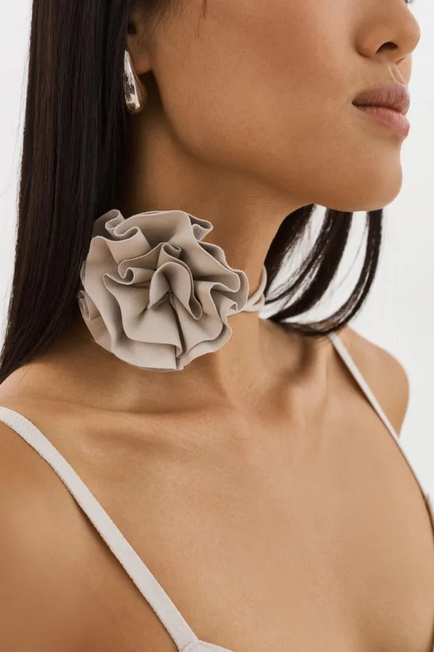 Women GEMMA Leather Rosette Choker Bone LAMARQUE Other Women GEMMA Leather Rosette Choker Bone LAMARQUE Other