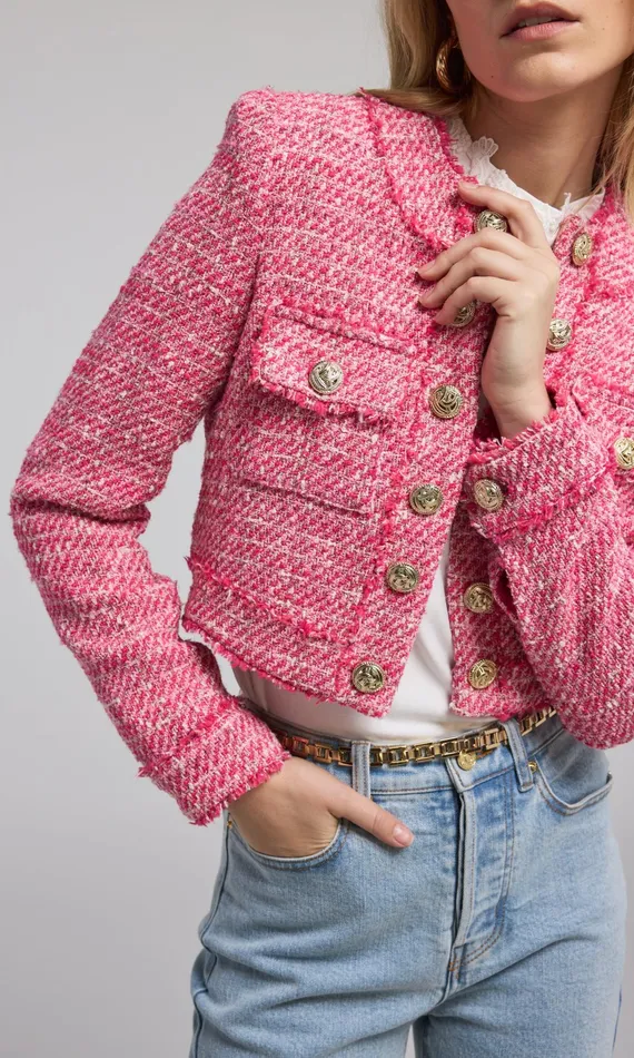 Women Generation Love Clothing Blazers and Jackets Karson Tweed Blazer Hot Pinkwhite Women Generation Love Clothing Blazers and Jackets Karson Tweed Blazer Hot Pinkwhite
