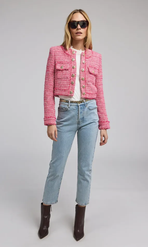 Women Generation Love Clothing Blazers and Jackets Karson Tweed Blazer Hot Pinkwhite