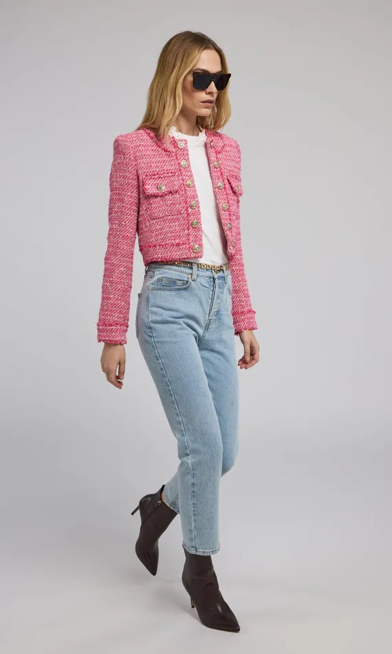 Women Generation Love Clothing Blazers and Jackets Karson Tweed Blazer Hot Pinkwhite