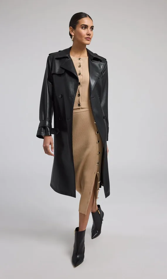 Women Generation Love Clothing Outerwear Danielle Vegan Leather Trench Coat Black