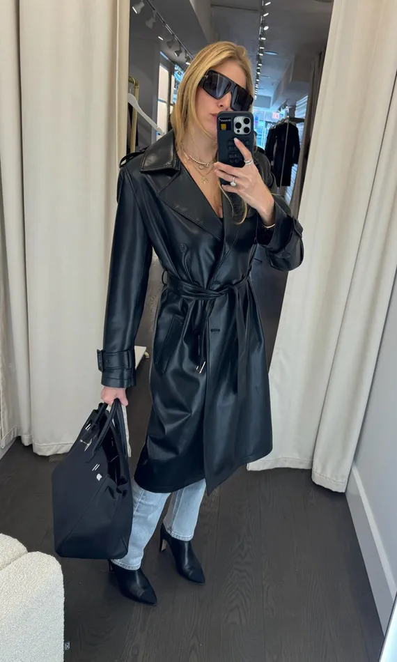 Women Generation Love Clothing Outerwear Danielle Vegan Leather Trench Coat Black